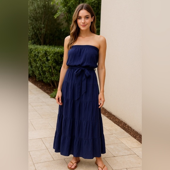 AMASOO Blue Strapless Maxi Dress | Size Small (could fit up to a medium) - Picture 1 of 15
